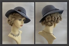 Bermona Trend Vintage 1980 Grey Felt Hat With Felt Ribbon Bow & Pheasant Feather