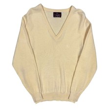 Vintage Lochcarron Lambswool V-Neck Knit Sweater Made in Scotland Yellow Large