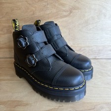 NEW Dr Martens Devon Flower Buckle Black Nappa Leather Platform Boot Women Sz 9
