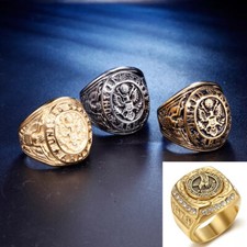 Mens Biker Eagle Badge Signet Cross Gothic Punk Celtic Ring Band Stainless Steel