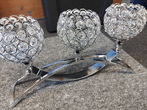Silver crystal candle holder - silver,