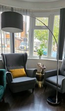 NEXT Arc Floor Lamp Light & Grey Drum Shade