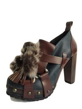 TOPSHOP UNIQUE 2010 RETRO 60S 70S BLUE LEATHER CLOG SHOES UK 5 EU 38 US 7.5 NEW