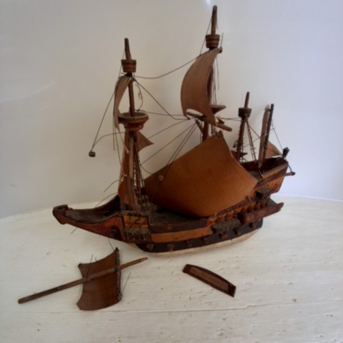 Vintage wooden model ship with - vintage,
