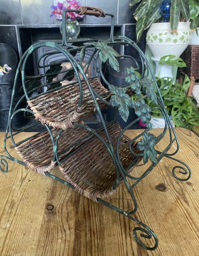Rustic wine rack metal rattan - rustic,