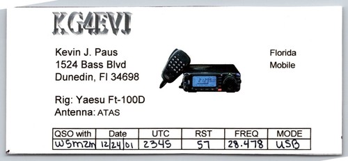 Kg4bvi qsl card - card, dunedin