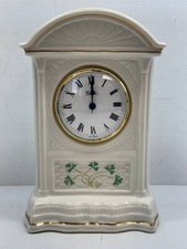 Vintage Belleek Glenveigh Porcelain Shamrock Mantel Clock 10"
