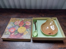 Vintage Carlton Ware Hand Painted Pear Dish & Spoon Boxed