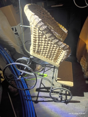 Wicker metal baby pram - wicker,