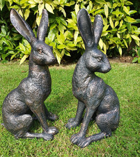 Pair of Large Sitting Hares