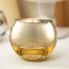 Set of 6 Round Mercury Glass Votive Candle Holder, Gold Candle Holder Bowl Decor