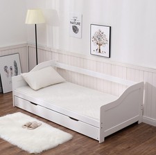 3ft Wooden Day Bed with Pull Out Trundle Guest Bed Pine Naples Single White