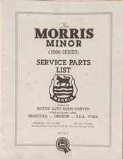 Morris Minor 1000 Series Service Parts List British Auto Parts Ltd 1990s