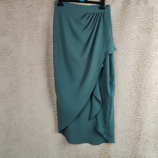 Zara Womens Size Small Sage Green Faux Wrap Hi-Lo Midi Skirt Side Zip Ruffle 