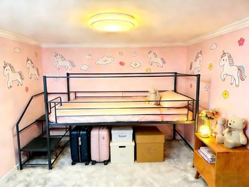 Single low loft bed frame - loft, with