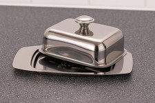 BUTTER DISH STAINLESS STEEL HIGH GRADE TRAY HOLDER RETRO LID SERVING