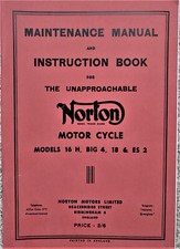 Norton Maintenance Manual and Instruction Book 16H Big 4 18 ES2