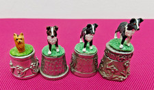 3 Border Collie & 1 Yorkshire Terrier Pewter Thimbles