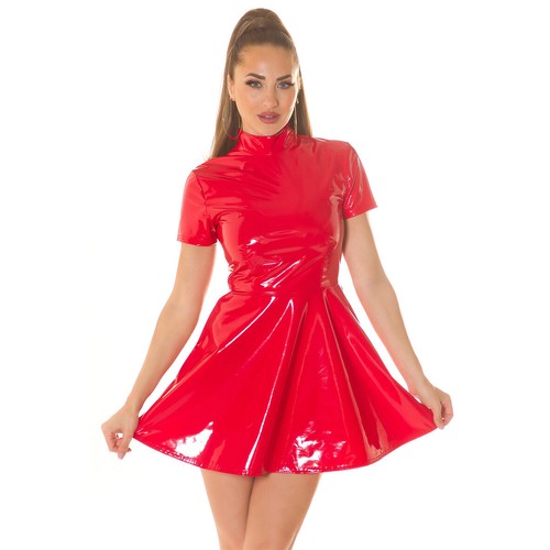 Latex look dress mini skater - look,