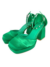 Sergio Todzi Womens Heels UK 5 Green Satin Platform Diamante Ankle Strap