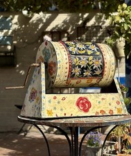 A Vintage Fairground Hand Painted Folkart Toleware Tombola Spinning Barrel,