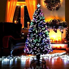 Pre Lit Fiber Optic Christmas Xmas Tree Colour Changing Xmas Lights Star Green