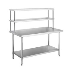 Stainless Steel Kitchen Work Table Catering Bench Top Overshelf Set with 2 Layer