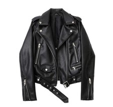 Men’s Genuine Sheep Leather Biker Jacket Cross Zip Brando Motorcycle Style