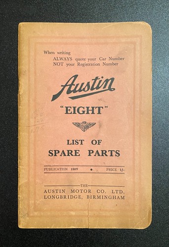 Austin eight list of spare - ",