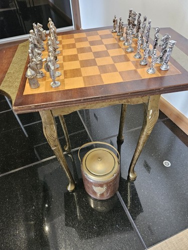 Vintage chess table and - chess, metal