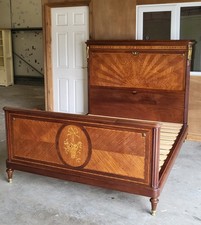 Antique French A.Hugnet Fabricant King Size Bed With Brass Detailing