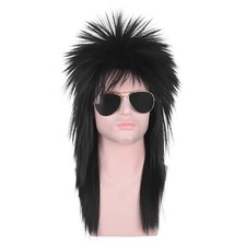 Unisex Long Black 70s 80s Mullet Cher Glam Rock-Rocker Cosplay Wigs for Women...
