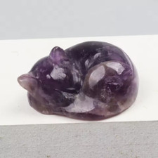 Natural Gemstone Sleeping Cat Figurine - Hand-Carved Gemstone