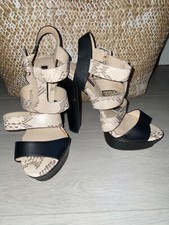 TOPSHOP Block High Heels Black Snakeskin Size UK 5 EU 38 Stripper Shoes Sandal