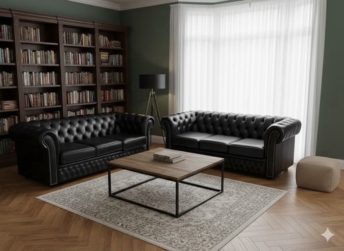 Black leather chesterfield - black,