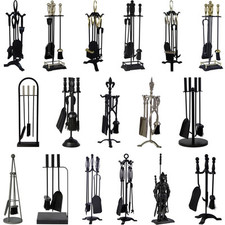 Companion Set 4 5 Piece Set Black Fireside Poker Brush Shovel Cast Iron Tools