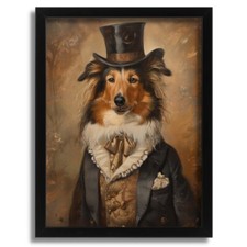 Distinguished Gentleman Dog Art Print Rough Collie in Suit & Top Hat Dog Print
