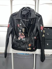 Zara Embroidered Studded Jacket Size S Black