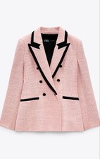 ZARA - Pink And Black Pretty,Elegant, Stylish Tweed Blazer Jacket Size XS - NEW