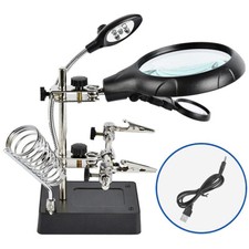 2.5 7.5 10X LED Light Helping Hands Magnifier Soldering Station Magnifying Glass