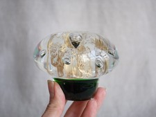 Vintage Murano Style Glass Mushroom Paperweight, Green Core Gold Bubbles
