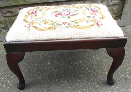 Floral tapestry footstool with - footstool,