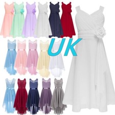 Kids Flower Girl High-Low Chiffon Wedding Floral Lace Pageant Prom Party Dresses