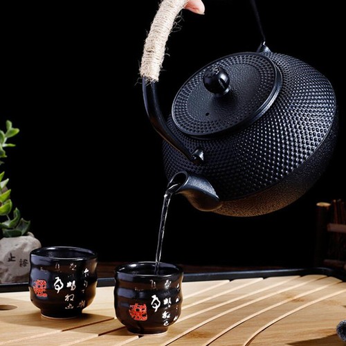 1pc uncoated cast iron teapot - cast,