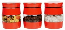 3 Piece Stainless Steel Glass Tea Coffee Sugar Storage Jars Set - Multipurpose 