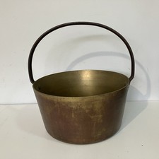 Antique Brass Jam Preserving Pan Iron Handle Large Bucket Planter Cauldron Vtg