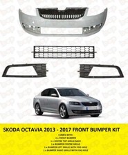 SKODA OCTAVIA 2013-2017 FRONT BUMPER COMPLETE PRIMED WITH ALL GRILLES FOG TYPE