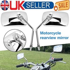2x Universal 10mm Motorcycle Rearview Side Wing Mirrors Chrome Rectangle