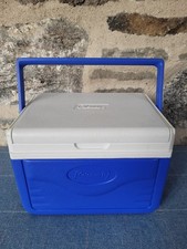 Small Vintage Coleman Cool Box Blue White Drink Holder Flip Lid Beach Picnic Uk