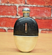 Vintage Solid Silver Hip Flask GJ&S with Leather Grip & Cup Hallmarked London